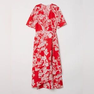 H&M Wrap Maxi Dress.  Red Floral Pattern with layered Skirt.  Size 6.